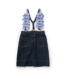 Cotton linen denim ribbon suspenders skirt