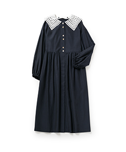 Dobby cloth teardrop lace collar dress