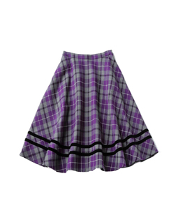 Wool tartan velvet line flare skirt