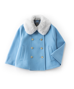 Lamb melton fur collar cape jacket