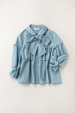 Undulant check smock blouse