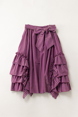 Undulant check side frill skirt