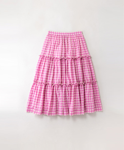 Shirring check tiered skirt