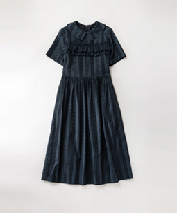 Vintage stripe lace frill-trim dress