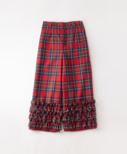 Tartan check frill-trim pants