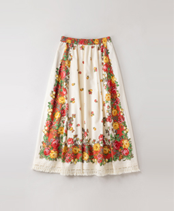 Folklore flowers fringe-trim skirt