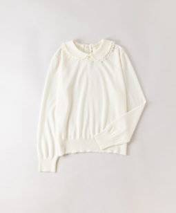 Lace-trim round collar pullover