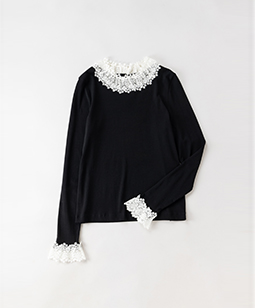 Ultima fraise lace-trim pullover　