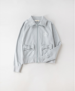 Ribbon-pocket zip-up sweatshirt