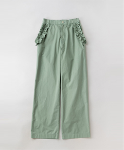 Twill typewriter frill-trim pants