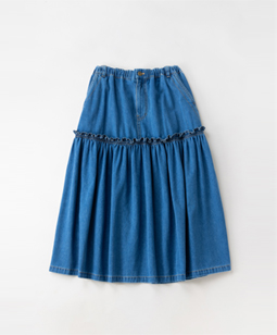 Cotton denim tiered skirt