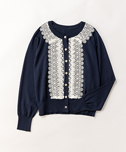 Merino knit lace-trim cardigan