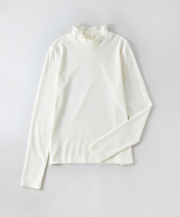 Frill-trim off turtleneck sweater